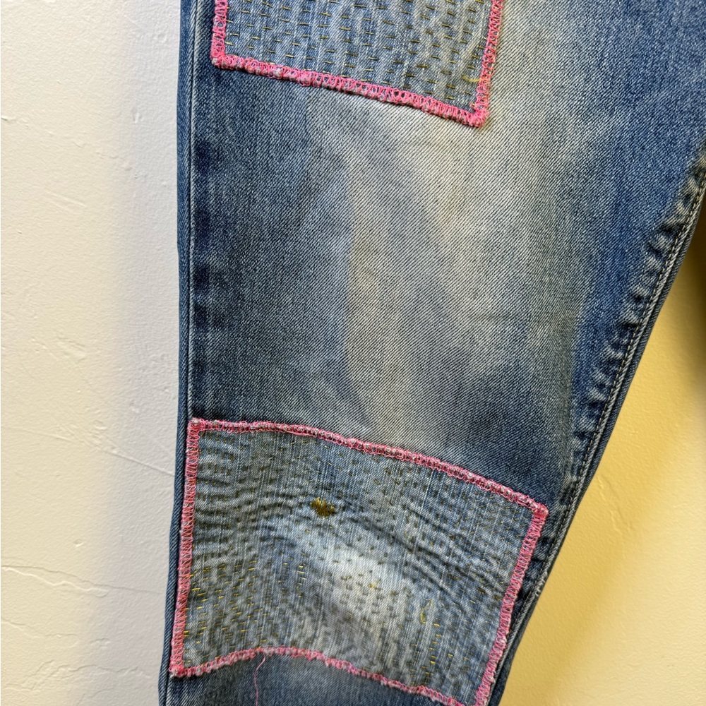 Blue Distressed Women’s Jeans with Patch Detail - Picture 7 of 7